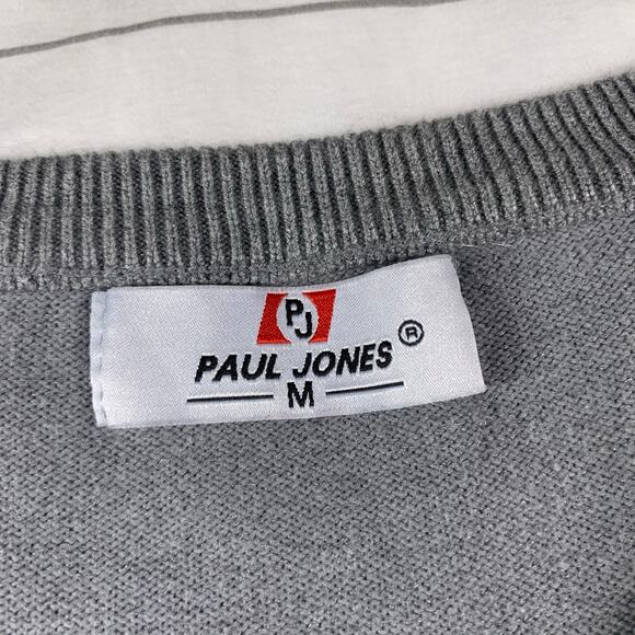 Paul Jones Sweater Mens Medium Gray V Neck Knit Pullover Casual Classic Stretch - Picture 3 of 5